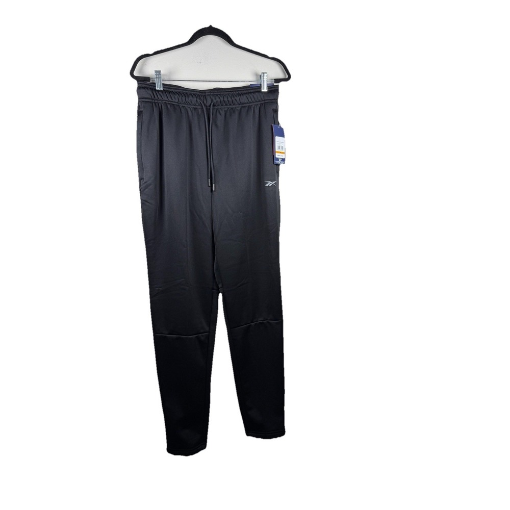 NWT Reebok Mens Grit Tech Fleece Pant Black Medium Zip Pockets Drawstring Gym
